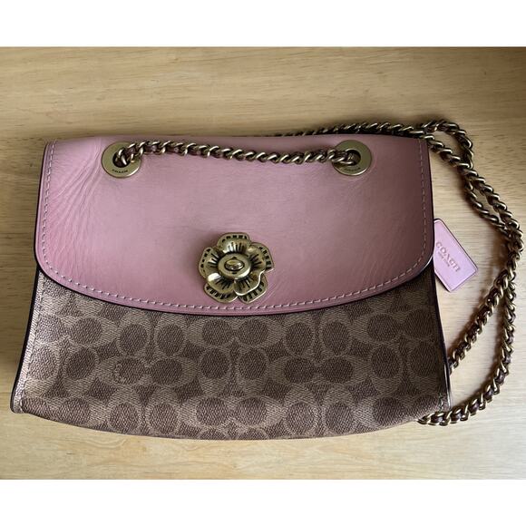 COACH Parker 30585 Pink C Logo Canvas+Leather. Shoulder+crossbody Bag purse - Picture 10 of 16